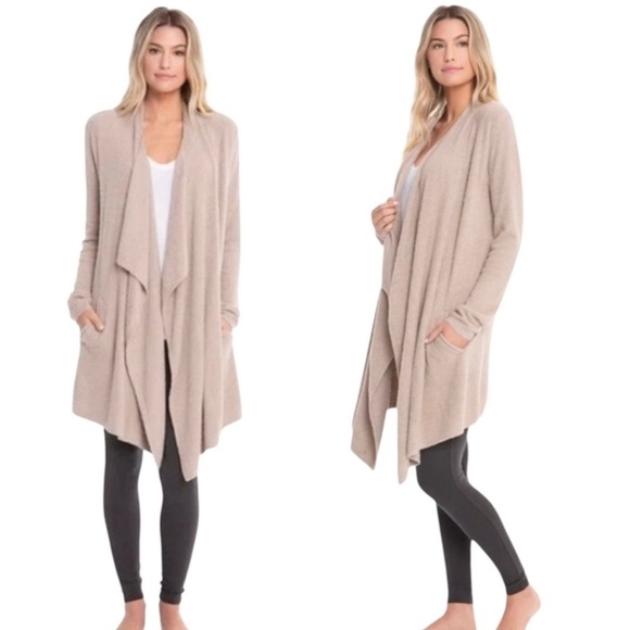 Barefoot Dreams Cozychic Lite Island Open Front Wrap Cardigan 903 Dize S/M Beige - Picture 3 of 11